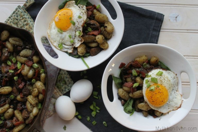 Breakfast Gnocchi with Pesto, Mushrooms & Bacon My Urban Oven